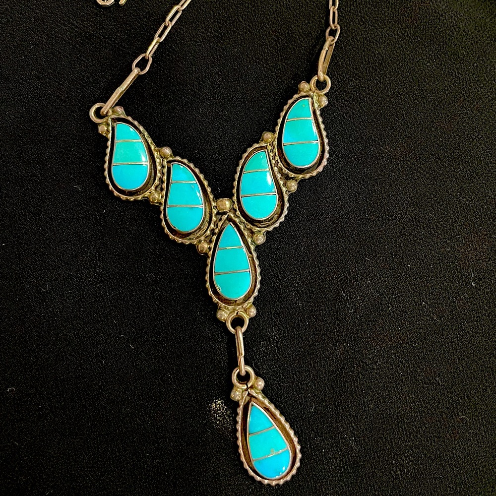 Native American Zuni sterling silver turquoise necklace